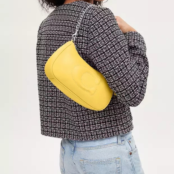 NEW! Teri Shoulder Bag in Signature Quilting in Silver/Retro Yellow 💛💛💛 +1 Lf - Picture 4 of 6
